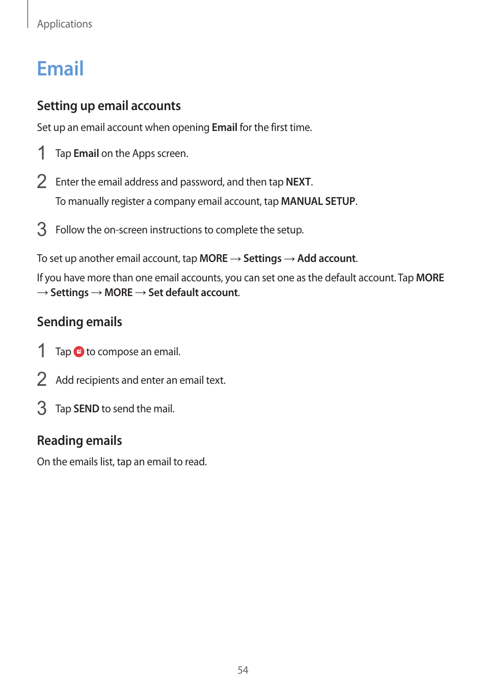 Email, 54 email | Samsung Galaxy S6 User Manual | Page 54 / 140