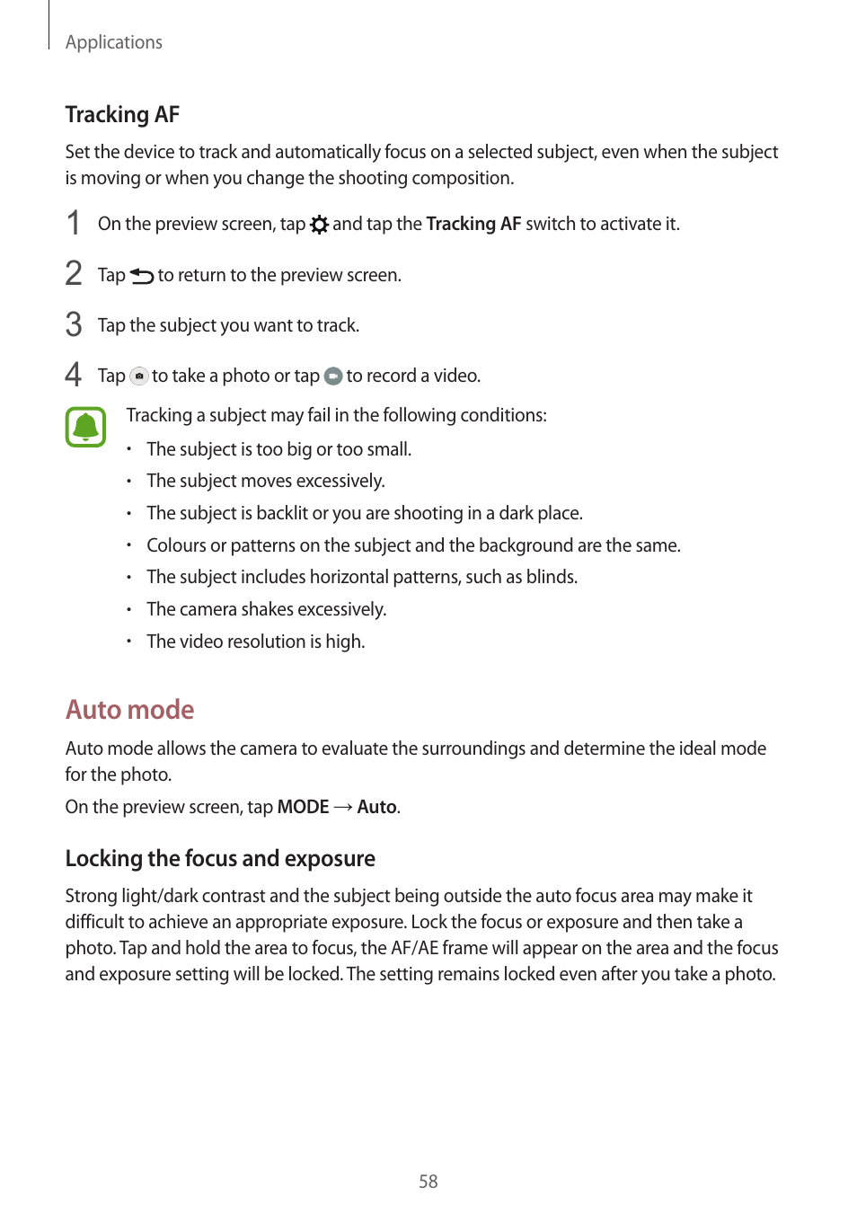 Auto mode | Samsung Galaxy S6 User Manual | Page 58 / 140