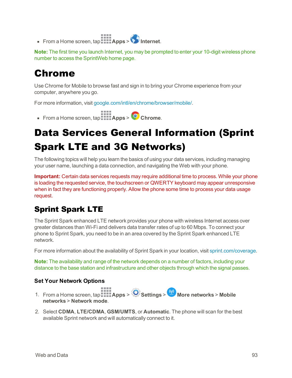 Chrome, Sprint spark lte | Samsung Galaxy Note Edge User Manual | Page 105 / 236