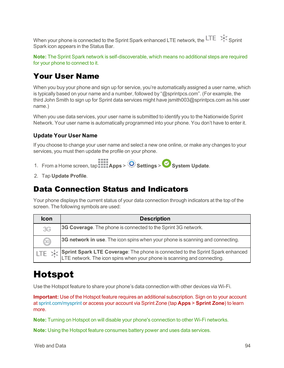 Your user name, Data connection status and indicators, Hotspot | Samsung Galaxy Note Edge User Manual | Page 106 / 236