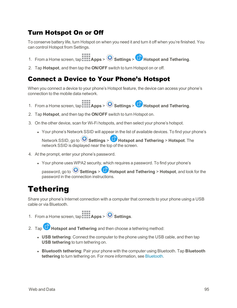 Turn hotspot on or off, Connect a device to your phone’s hotspot, Tethering | Samsung Galaxy Note Edge User Manual | Page 107 / 236