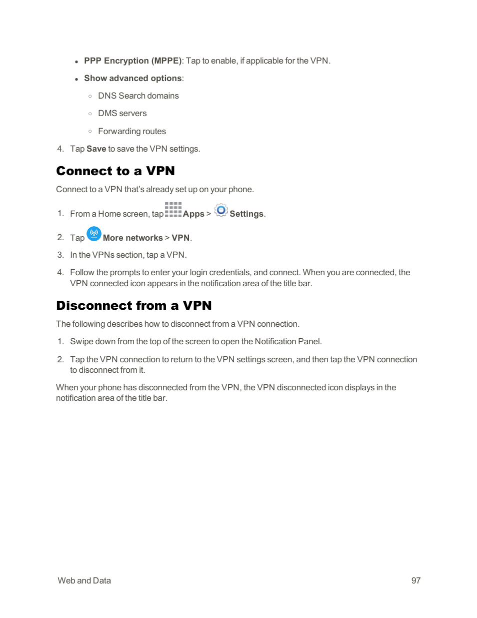 Connect to a vpn, Disconnect from a vpn | Samsung Galaxy Note Edge User Manual | Page 109 / 236