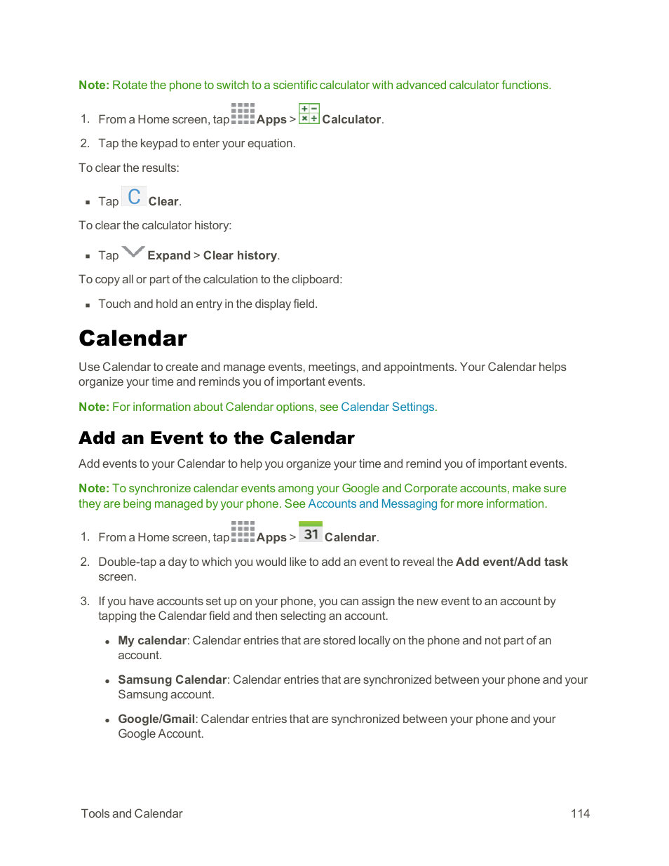 Calendar, Add an event to the calendar | Samsung Galaxy Note Edge User Manual | Page 126 / 236