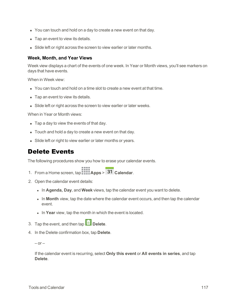 Delete events | Samsung Galaxy Note Edge User Manual | Page 129 / 236