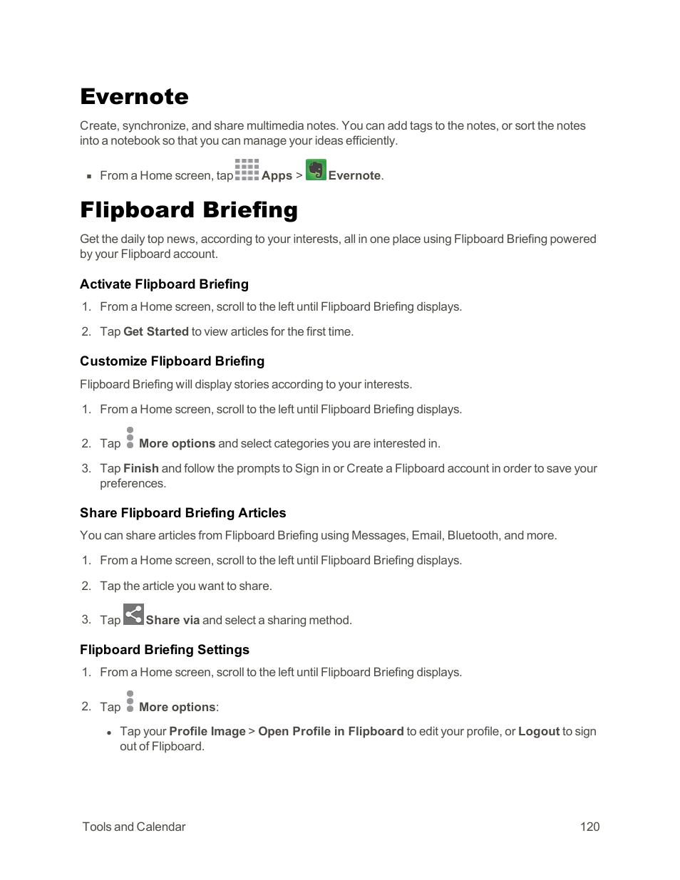 Evernote, Flipboard briefing | Samsung Galaxy Note Edge User Manual | Page 132 / 236