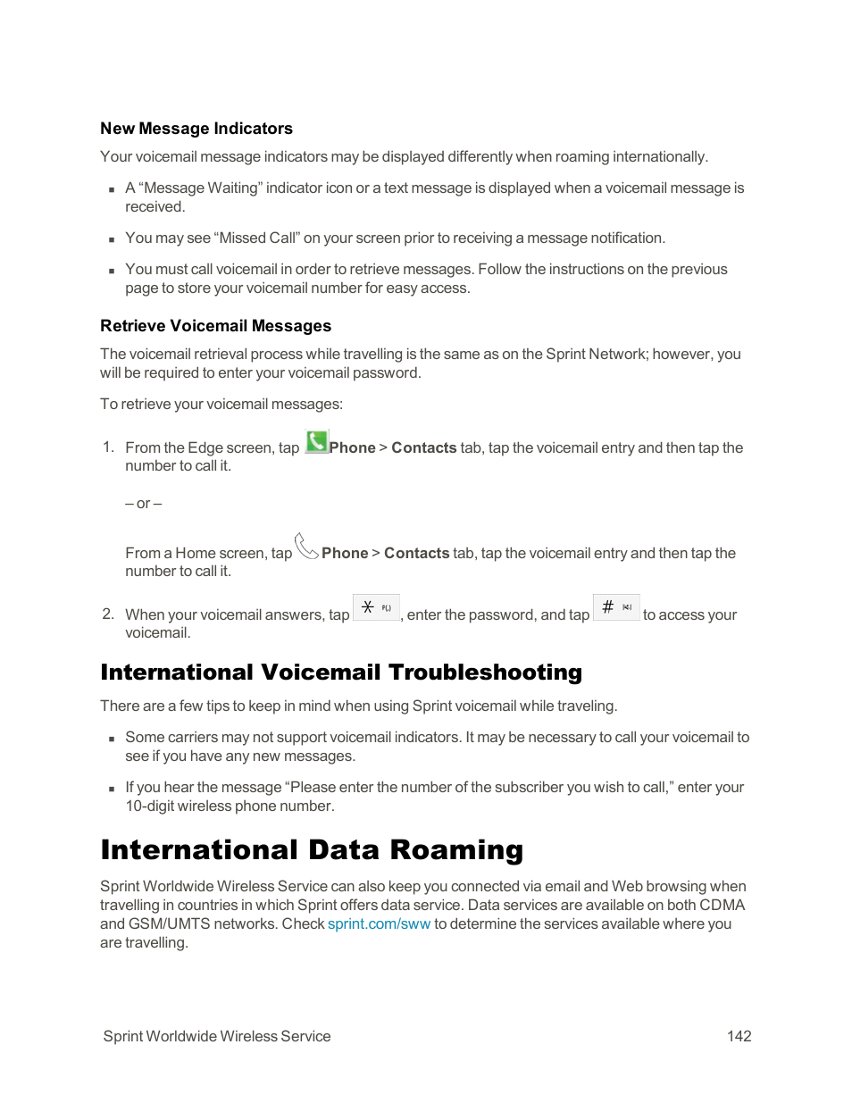 International voicemail troubleshooting, International data roaming | Samsung Galaxy Note Edge User Manual | Page 154 / 236