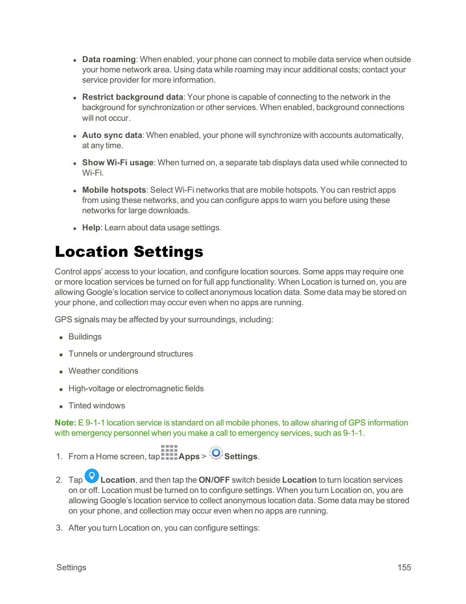 Location settings | Samsung Galaxy Note Edge User Manual | Page 167 / 236