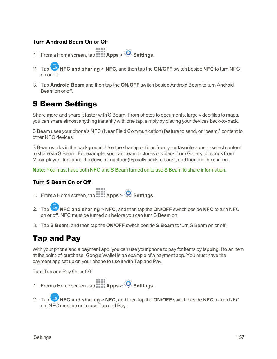 S beam settings, Tap and pay | Samsung Galaxy Note Edge User Manual | Page 169 / 236