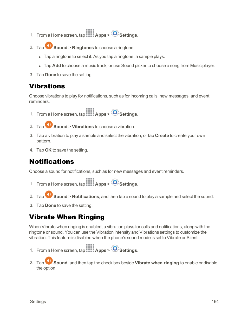 Vibrations, Notifications, Vibrate when ringing | Samsung Galaxy Note Edge User Manual | Page 176 / 236
