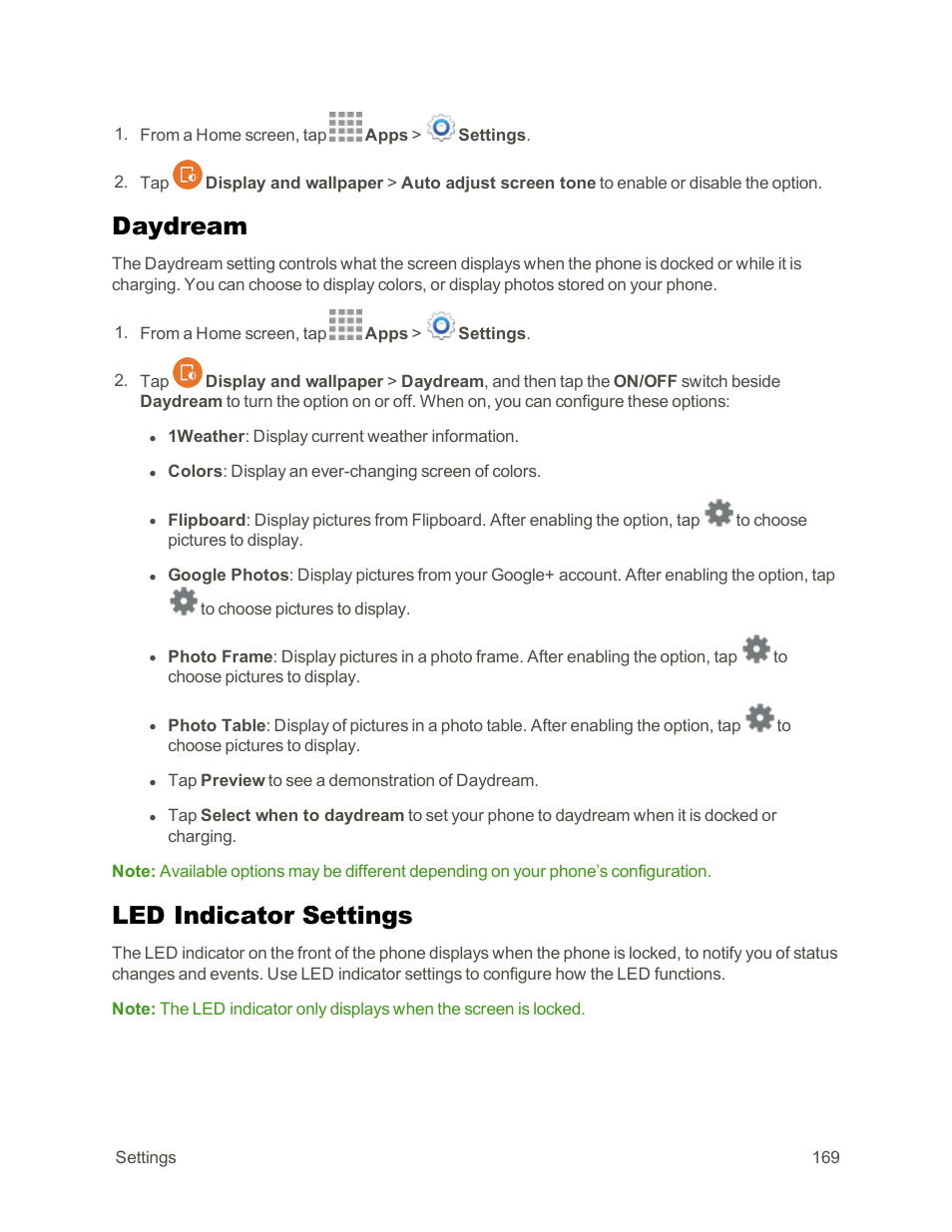 Daydream, Led indicator settings | Samsung Galaxy Note Edge User Manual | Page 181 / 236