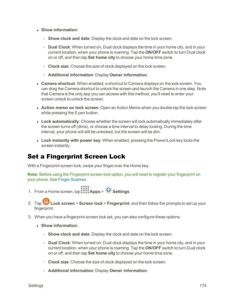 Set a fingerprint screen lock | Samsung Galaxy Note Edge User Manual | Page 186 / 236