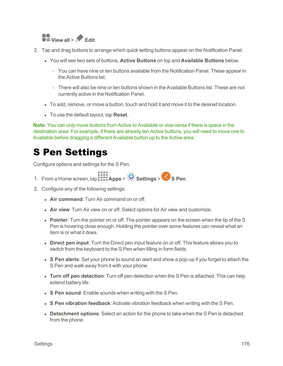 S pen settings | Samsung Galaxy Note Edge User Manual | Page 188 / 236