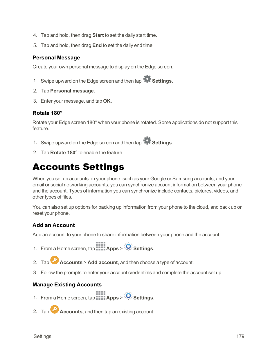 Accounts settings | Samsung Galaxy Note Edge User Manual | Page 191 / 236