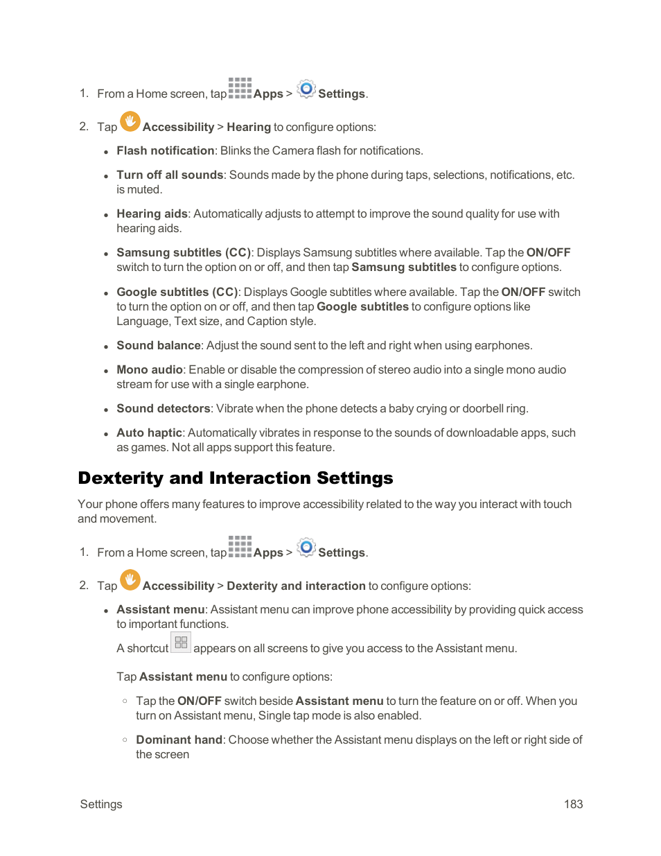 Dexterity and interaction settings | Samsung Galaxy Note Edge User Manual | Page 195 / 236