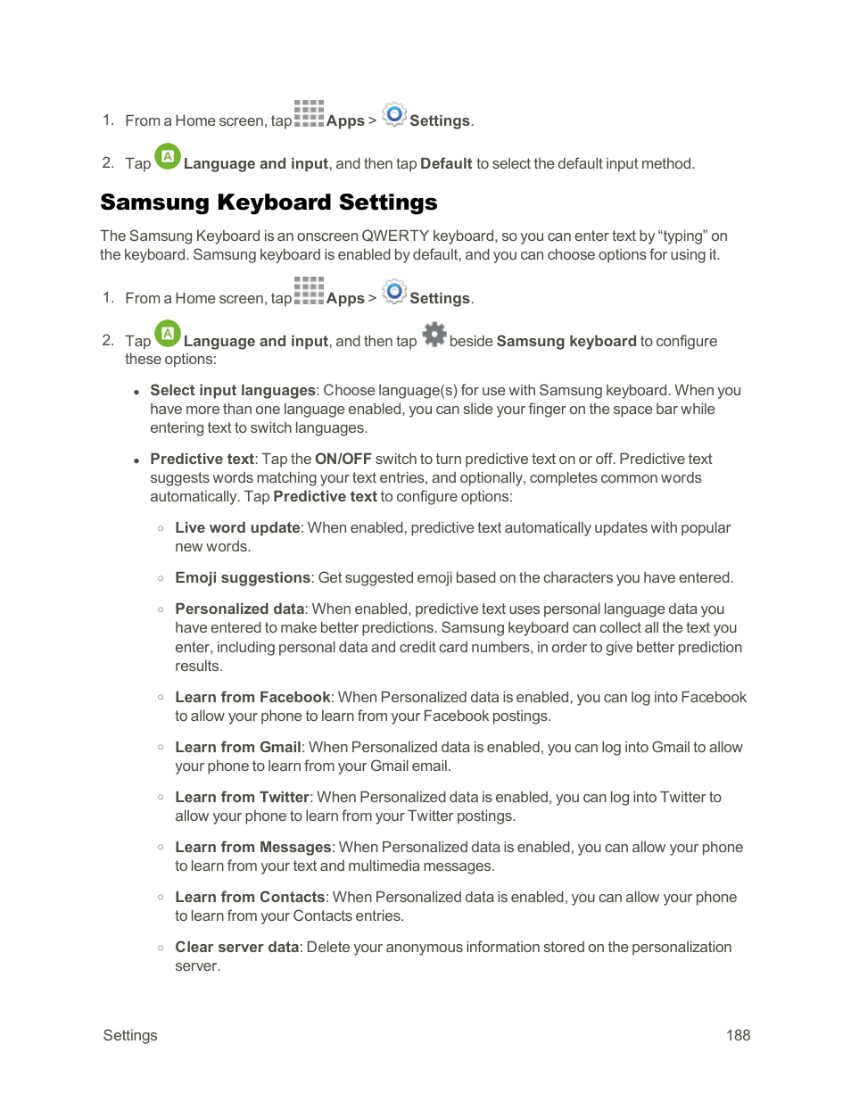 Samsung keyboard settings | Samsung Galaxy Note Edge User Manual | Page 200 / 236