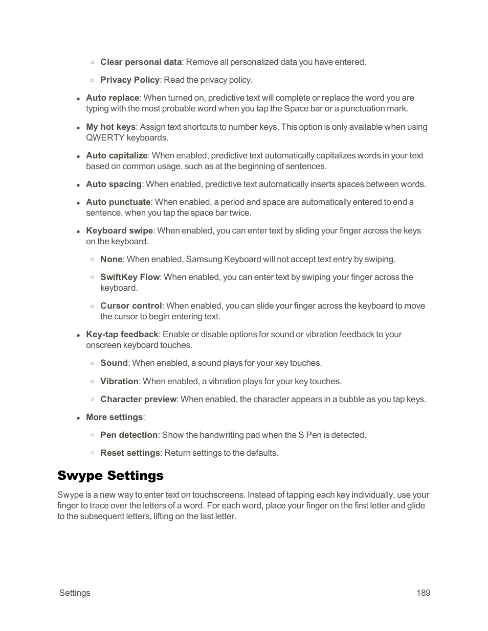 Swype settings | Samsung Galaxy Note Edge User Manual | Page 201 / 236