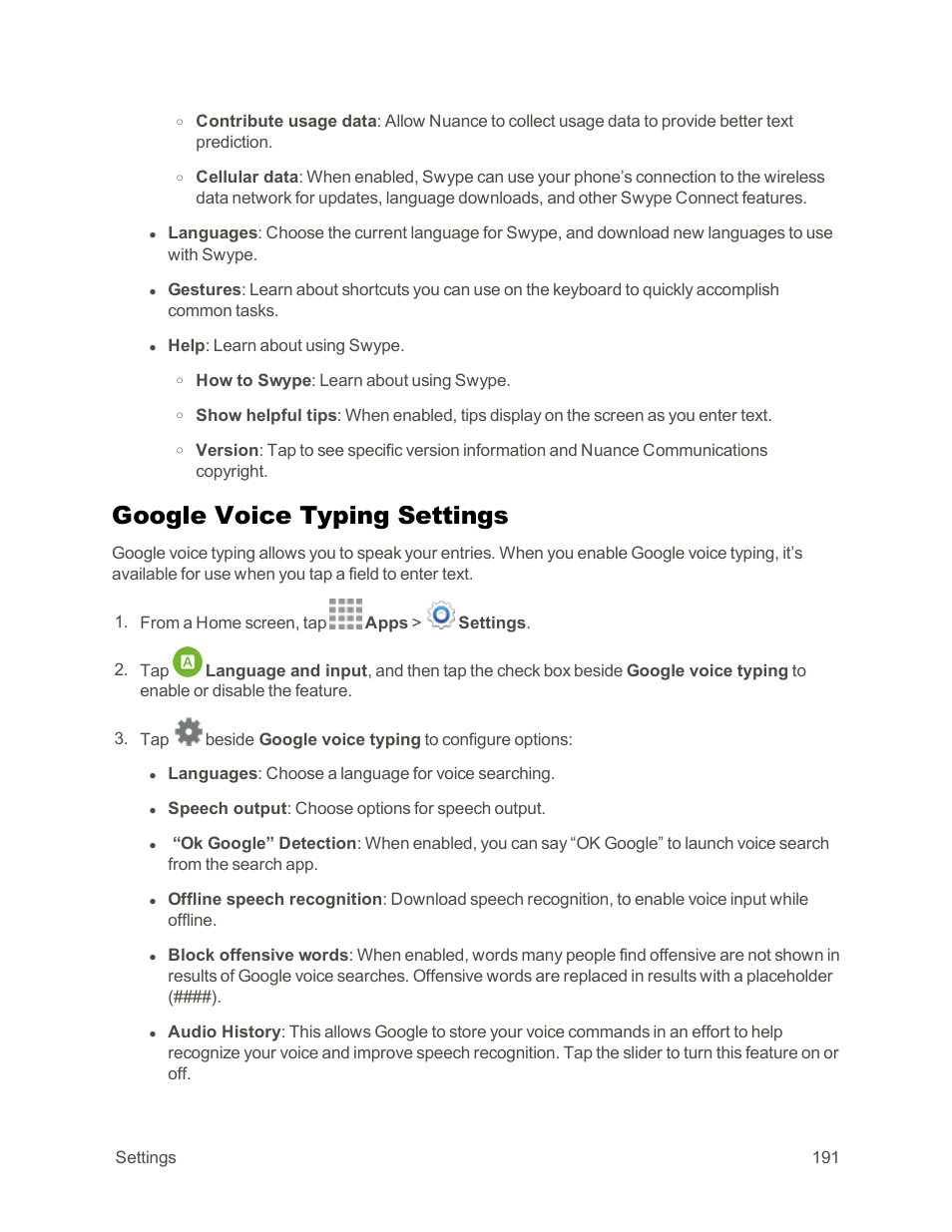 Google voice typing settings | Samsung Galaxy Note Edge User Manual | Page 203 / 236