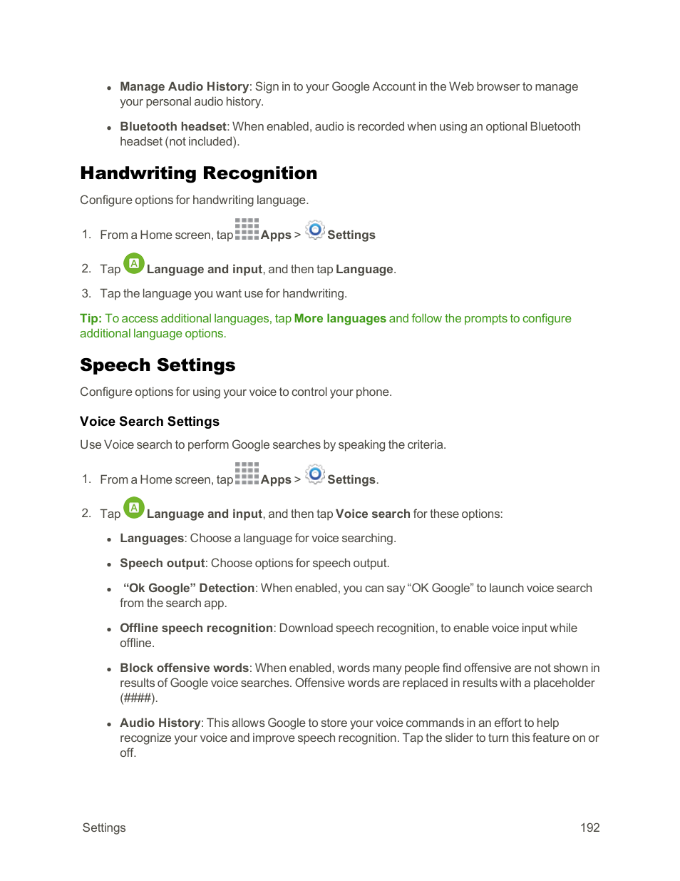 Handwriting recognition, Speech settings | Samsung Galaxy Note Edge User Manual | Page 204 / 236