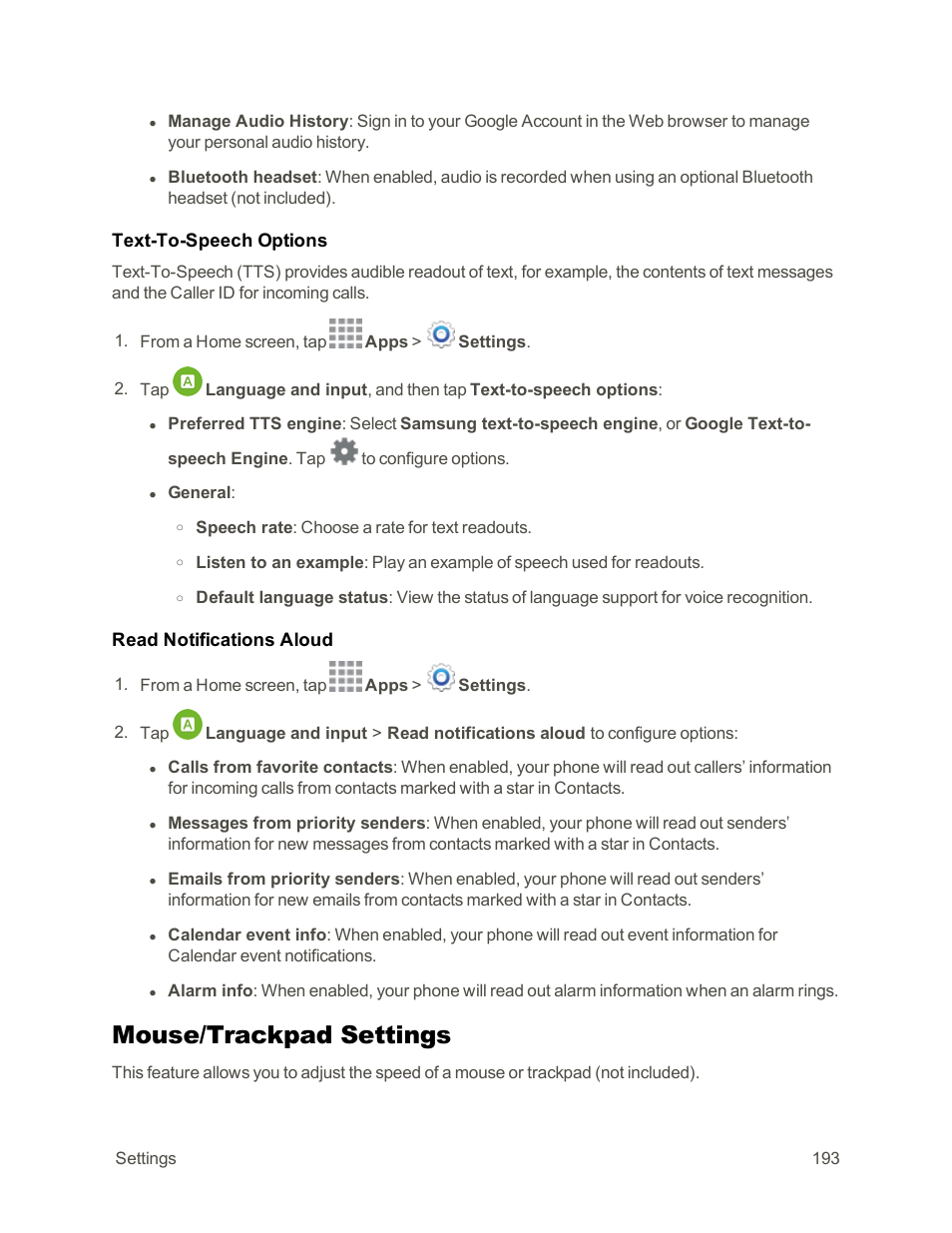 Mouse/trackpad settings | Samsung Galaxy Note Edge User Manual | Page 205 / 236