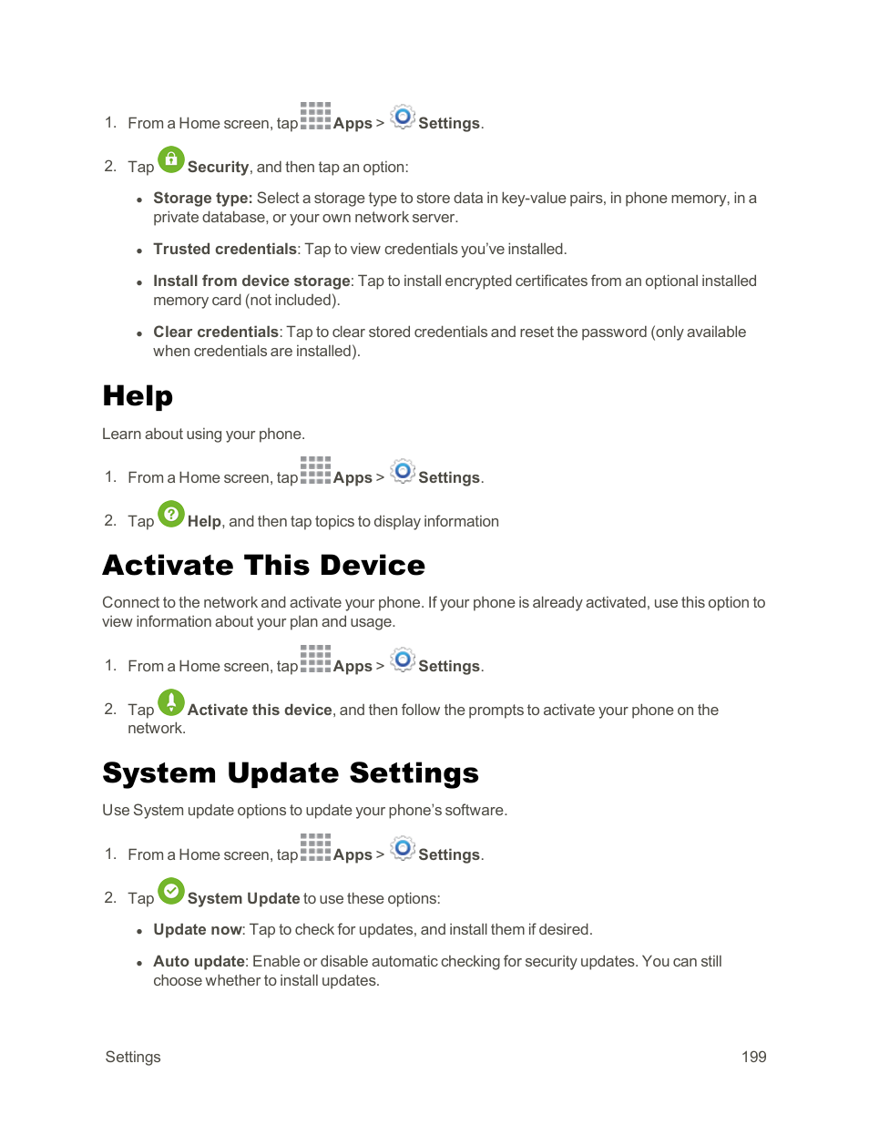 Help, Activate this device, System update settings | Samsung Galaxy Note Edge User Manual | Page 211 / 236