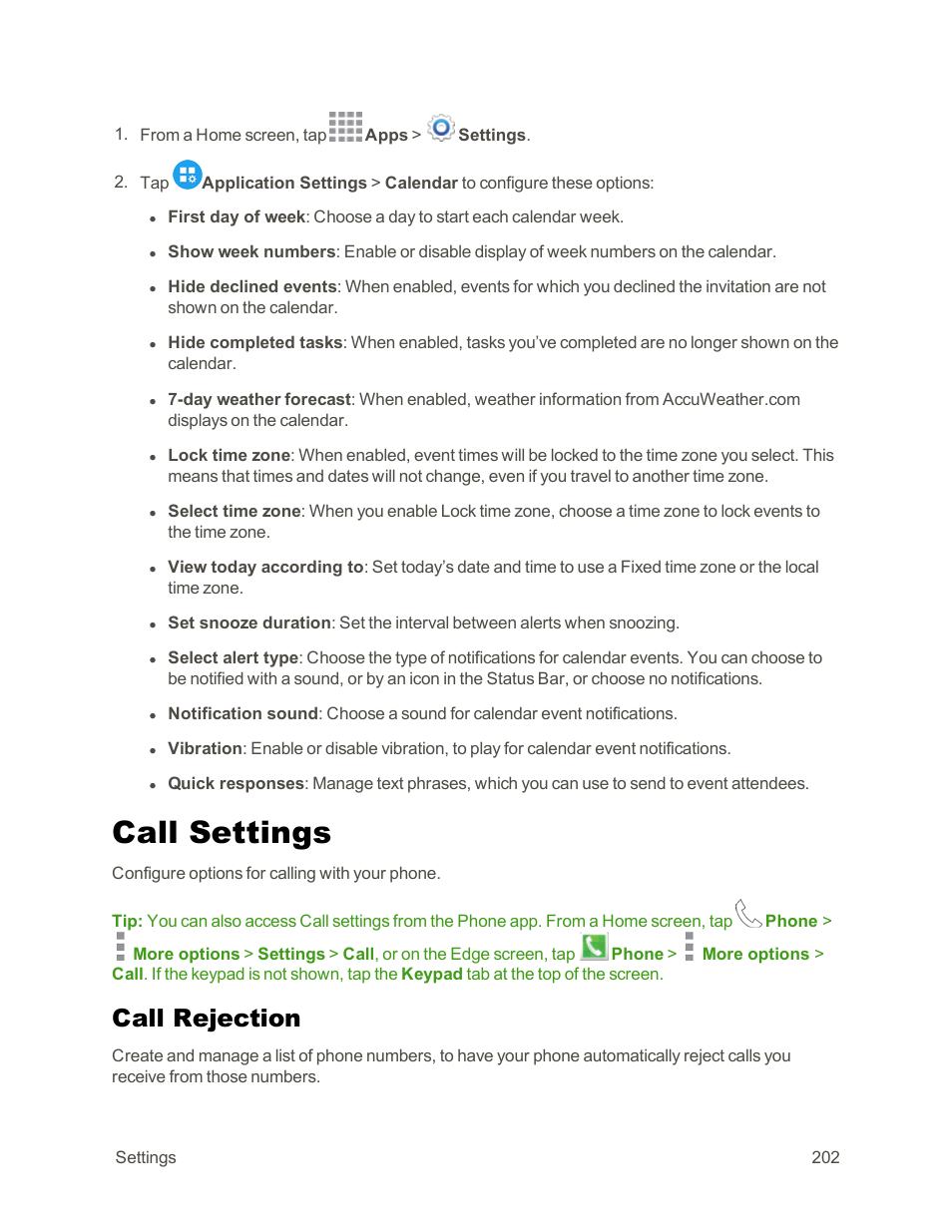 Call settings, Call rejection | Samsung Galaxy Note Edge User Manual | Page 214 / 236