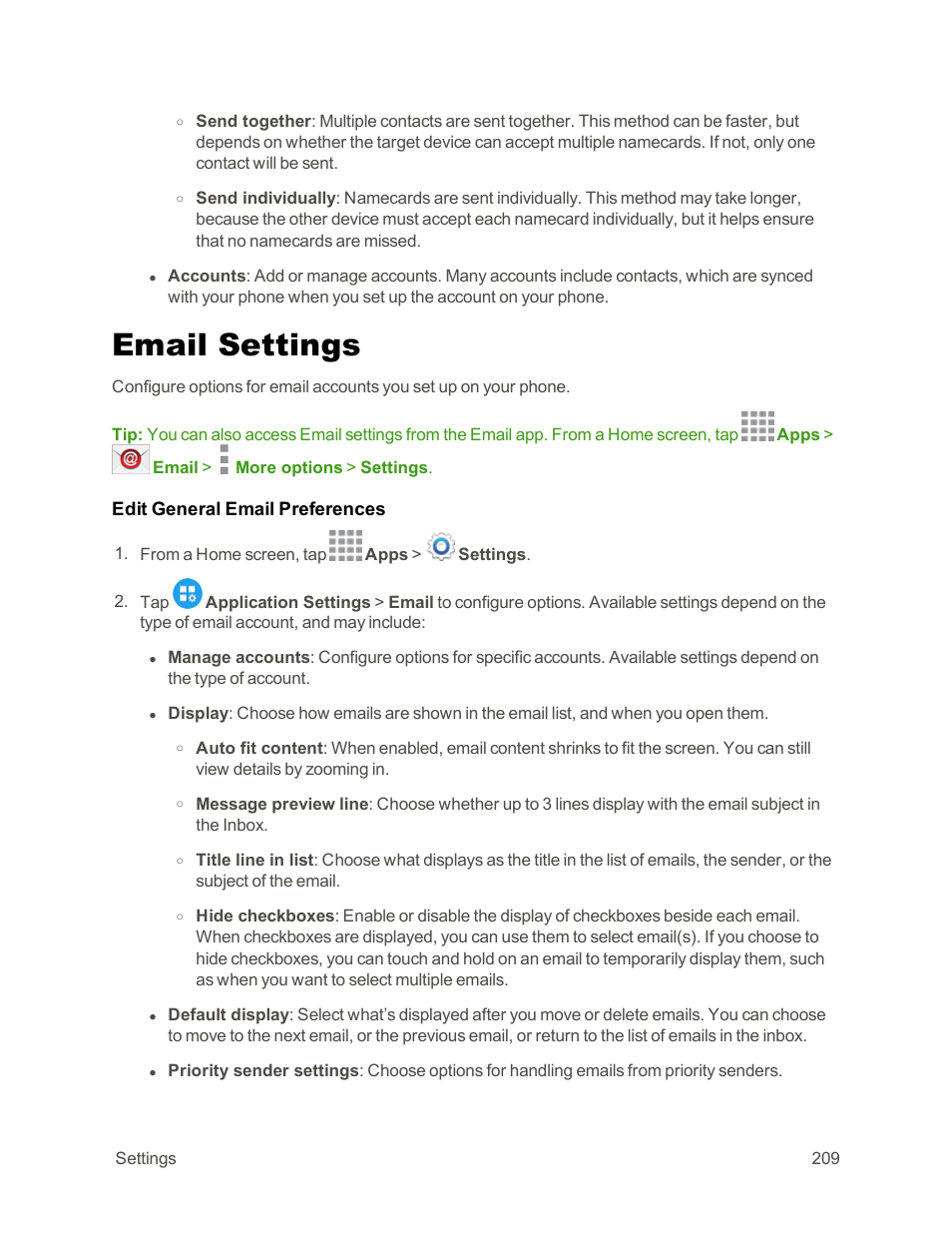 Email settings | Samsung Galaxy Note Edge User Manual | Page 221 / 236