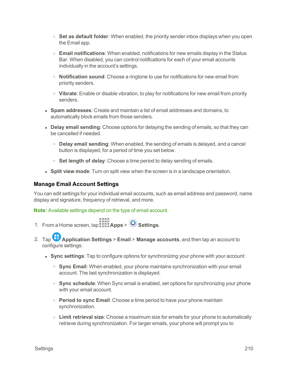 Manage email account settings | Samsung Galaxy Note Edge User Manual | Page 222 / 236