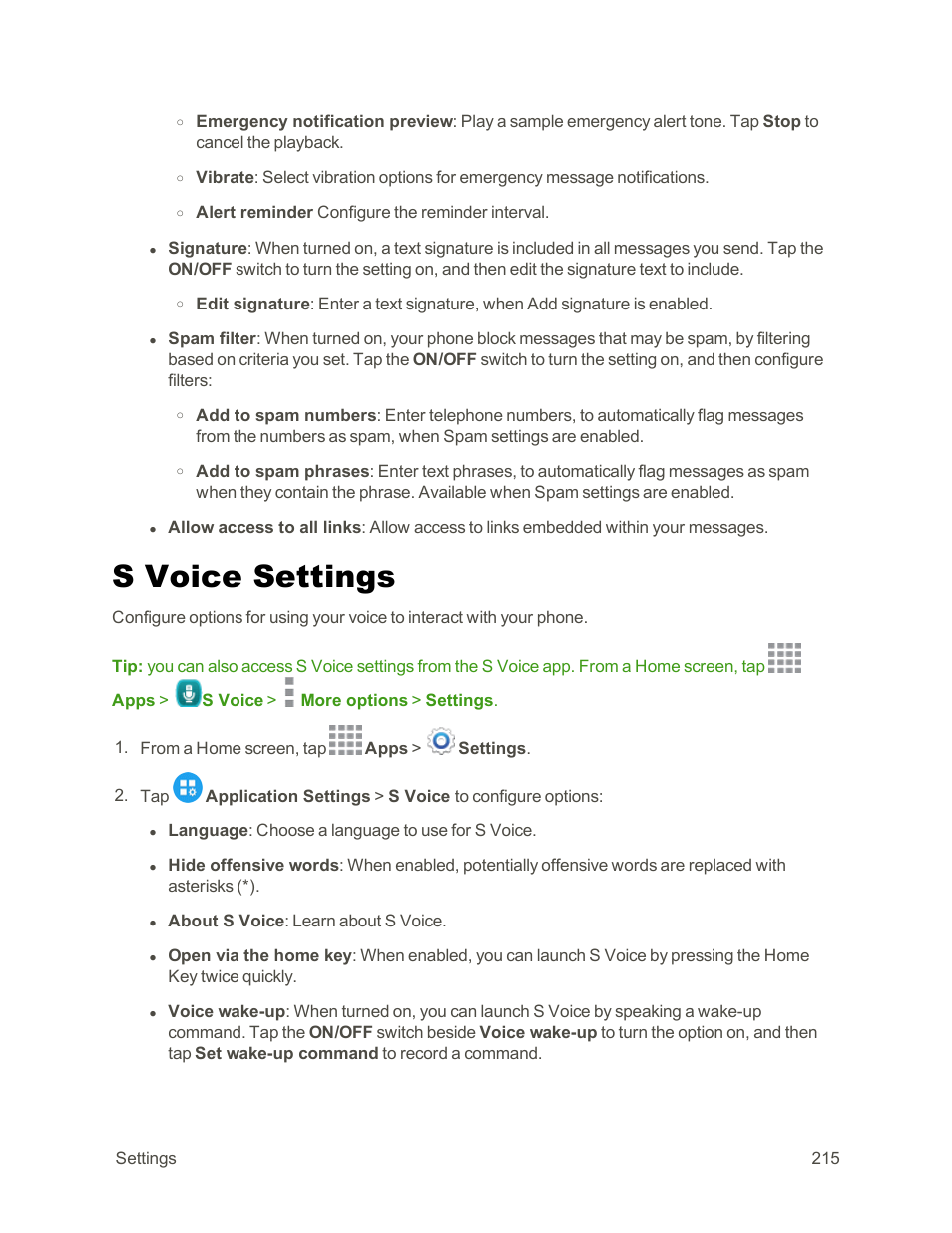 S voice settings | Samsung Galaxy Note Edge User Manual | Page 227 / 236