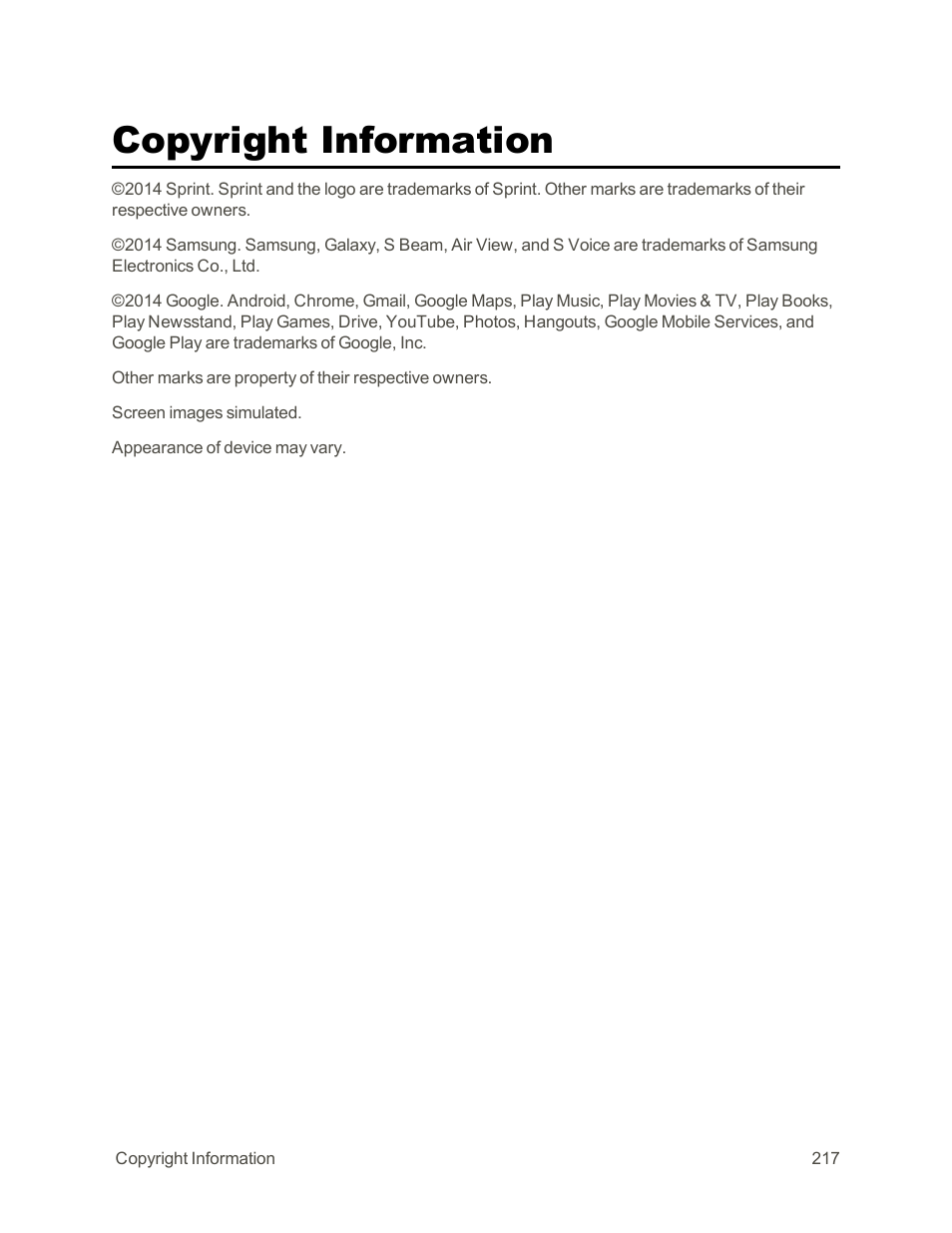 Copyright information | Samsung Galaxy Note Edge User Manual | Page 229 / 236