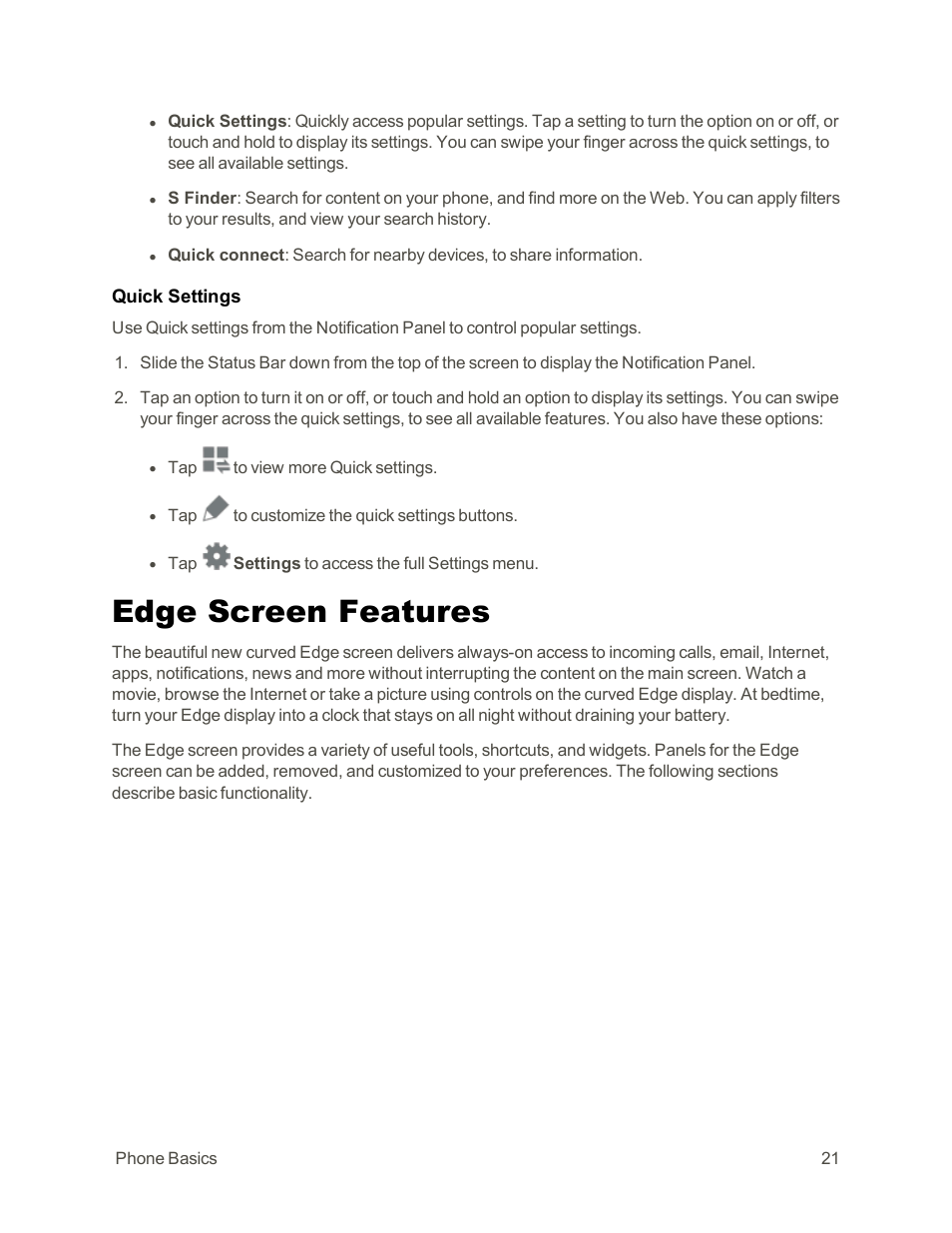 Edge screen features | Samsung Galaxy Note Edge User Manual | Page 33 / 236