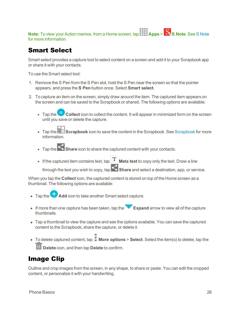 Smart select, Image clip | Samsung Galaxy Note Edge User Manual | Page 38 / 236