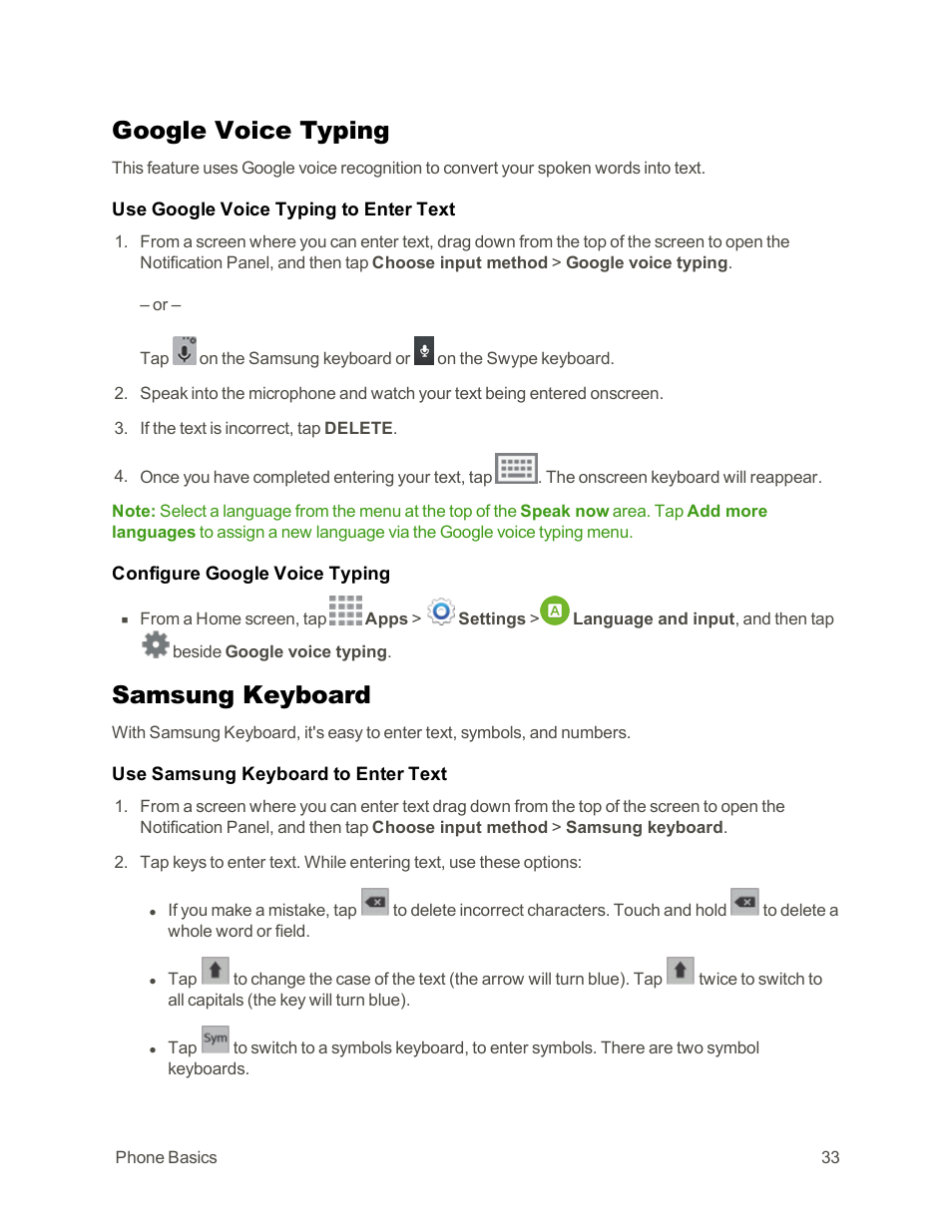 Google voice typing, Samsung keyboard | Samsung Galaxy Note Edge User Manual | Page 45 / 236