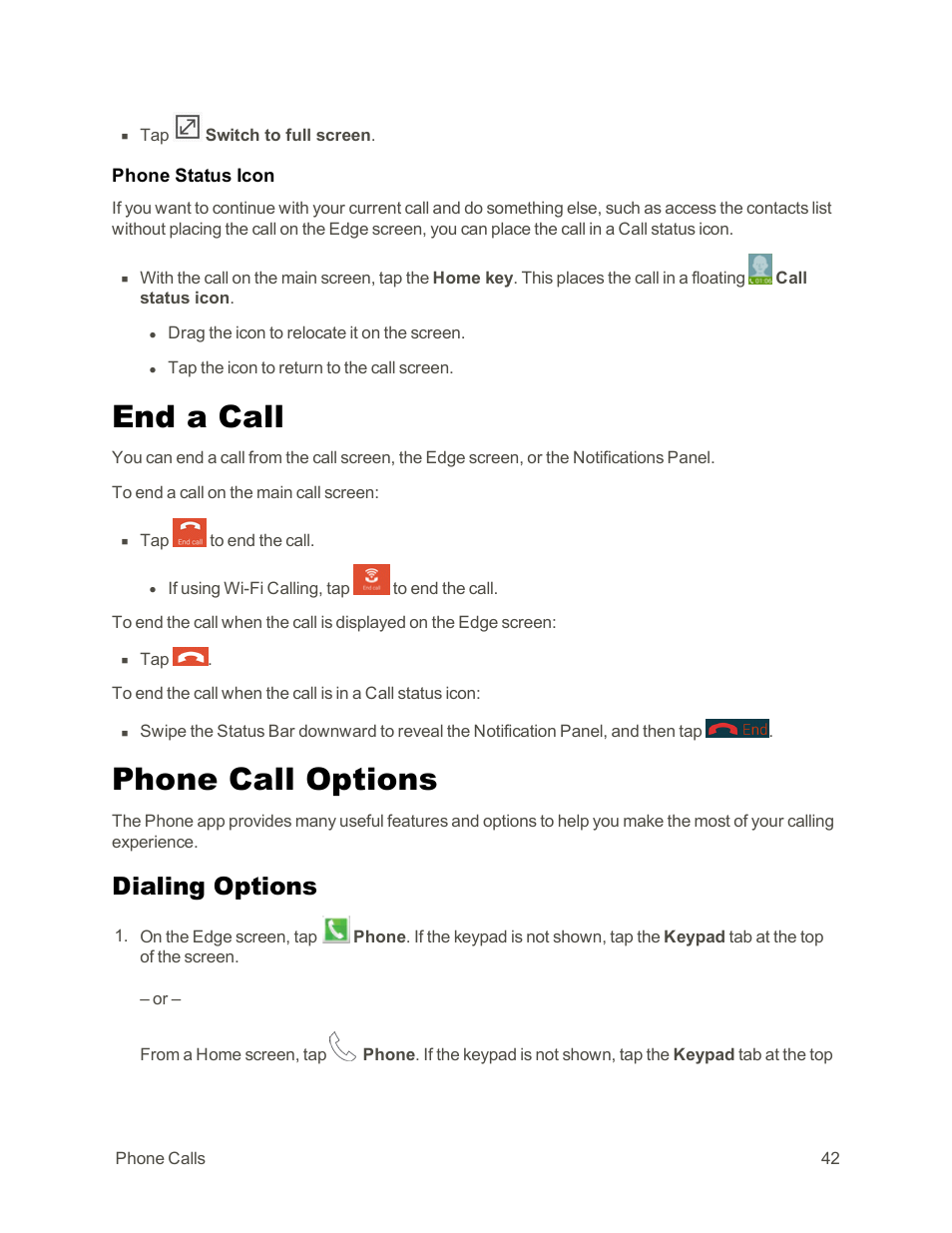 End a call, Phone call options, Dialing options | Samsung Galaxy Note Edge User Manual | Page 54 / 236