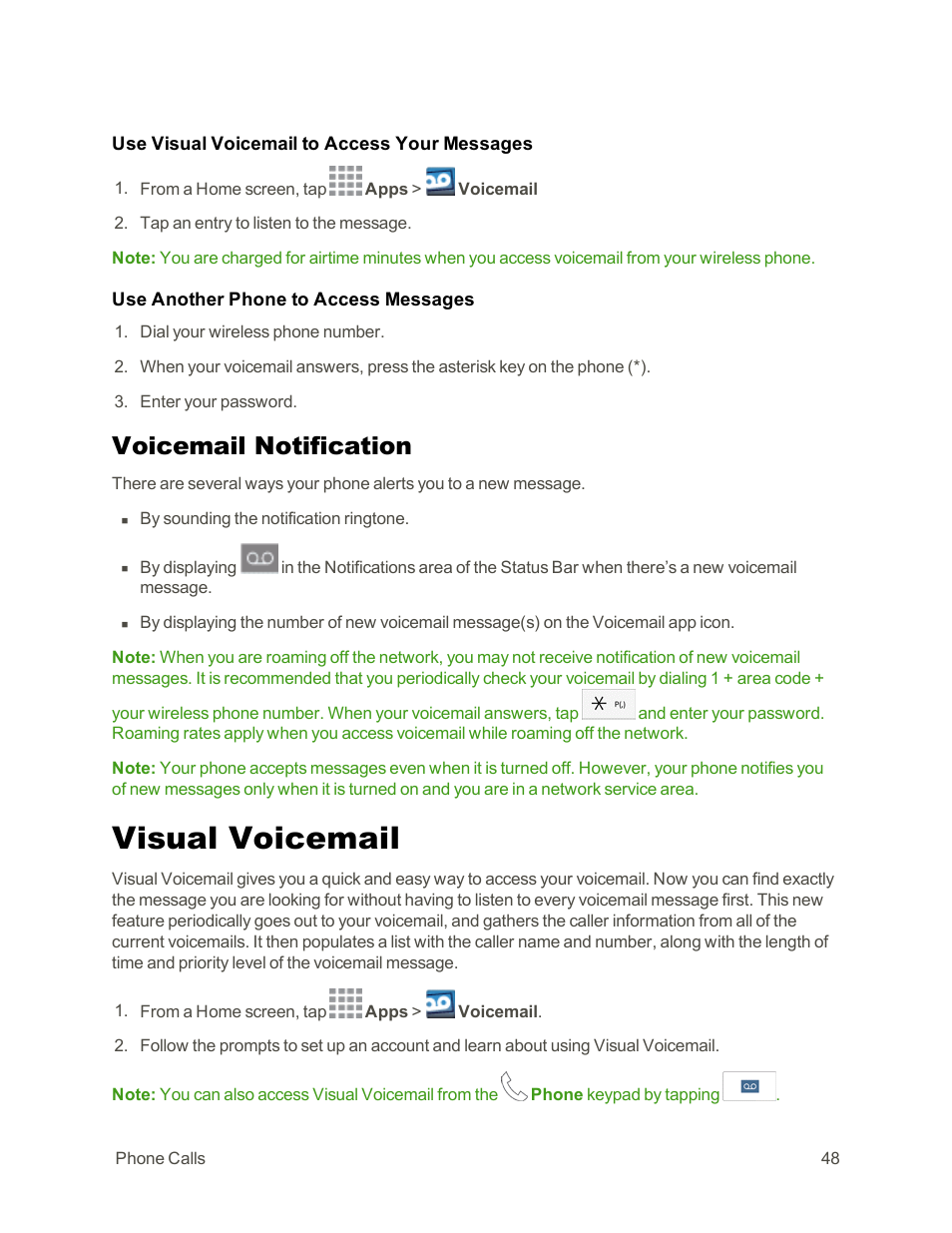 Voicemail notification, Visual voicemail | Samsung Galaxy Note Edge User Manual | Page 60 / 236