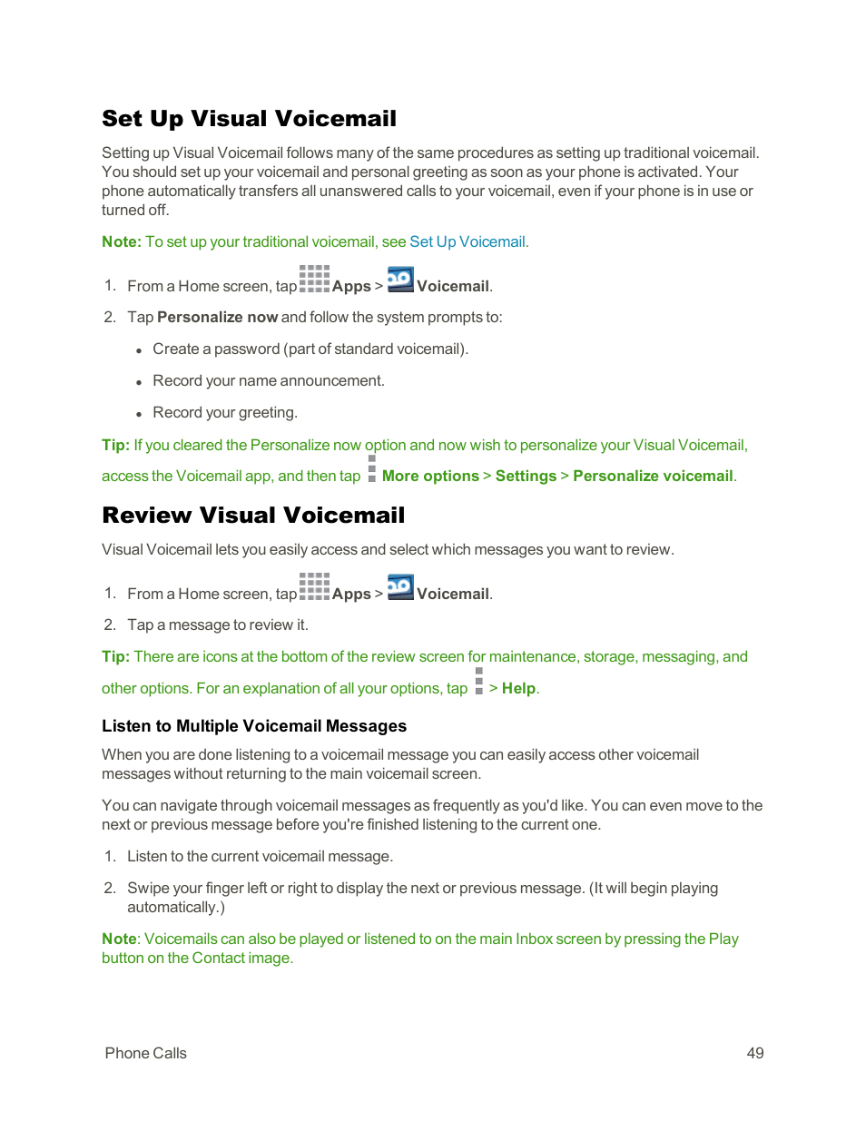 Set up visual voicemail, Review visual voicemail | Samsung Galaxy Note Edge User Manual | Page 61 / 236