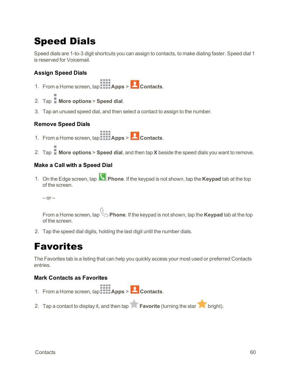 Speed dials, Favorites | Samsung Galaxy Note Edge User Manual | Page 72 / 236