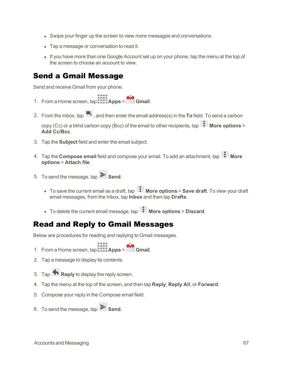 Send a gmail message, Read and reply to gmail messages | Samsung Galaxy Note Edge User Manual | Page 79 / 236