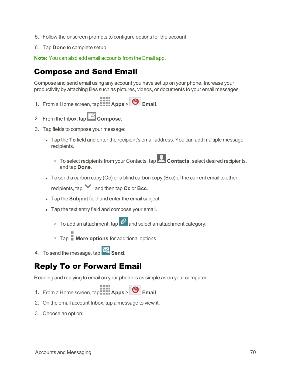Compose and send email, Reply to or forward email | Samsung Galaxy Note Edge User Manual | Page 82 / 236