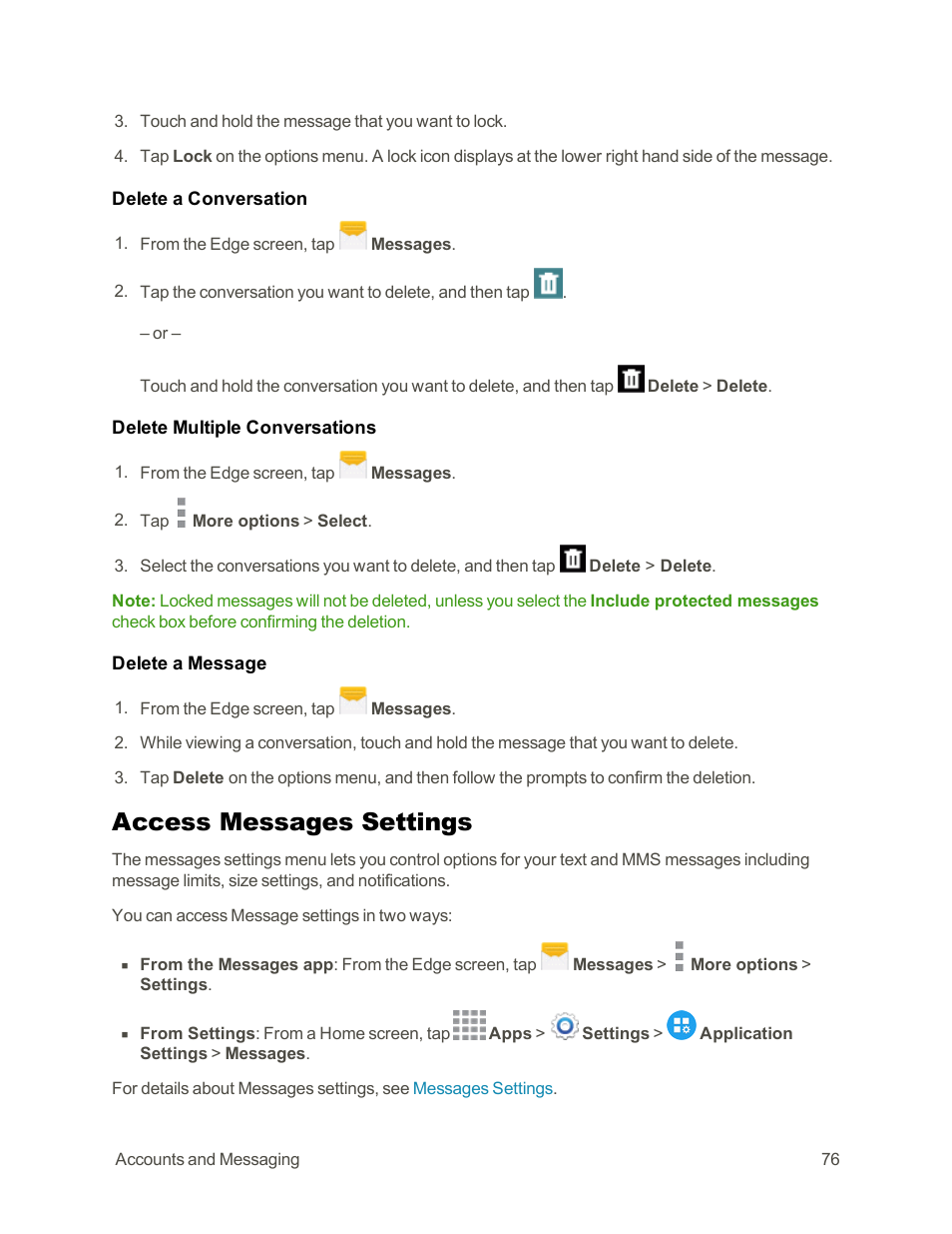 Access messages settings | Samsung Galaxy Note Edge User Manual | Page 88 / 236