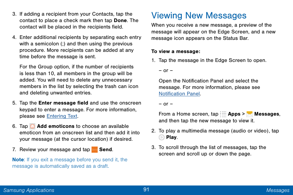 Viewing new messages | Samsung Galaxy Note Edge User Manual | Page 100 / 201