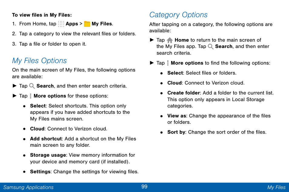 My files options, Category options | Samsung Galaxy Note Edge User Manual | Page 108 / 201