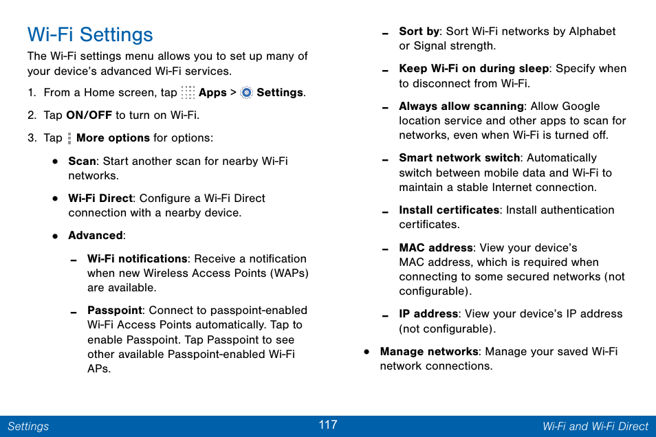 Wi-fi settings | Samsung Galaxy Note Edge User Manual | Page 126 / 201