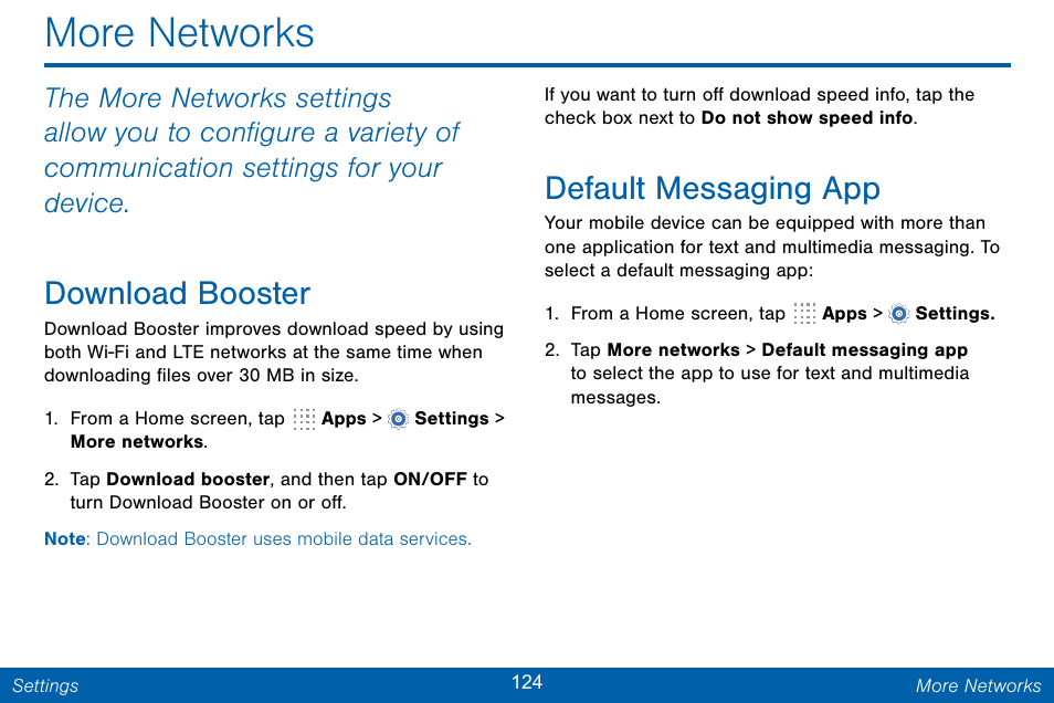 More networks, Download booster, Default messaging app | Samsung Galaxy Note Edge User Manual | Page 133 / 201