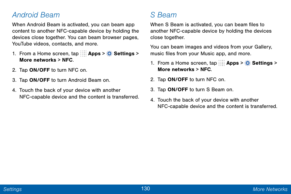 Android beam, S beam | Samsung Galaxy Note Edge User Manual | Page 139 / 201