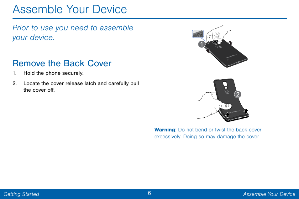 Assemble your device, Remove the back cover, Prior to use you need to assemble your device | Samsung Galaxy Note Edge User Manual | Page 15 / 201