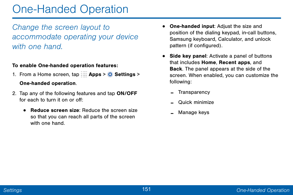 One-handed operation | Samsung Galaxy Note Edge User Manual | Page 160 / 201