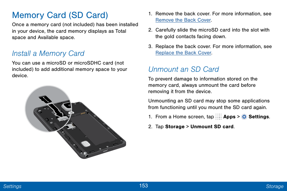 Unmount an sd card | Samsung Galaxy Note Edge User Manual | Page 162 / 201