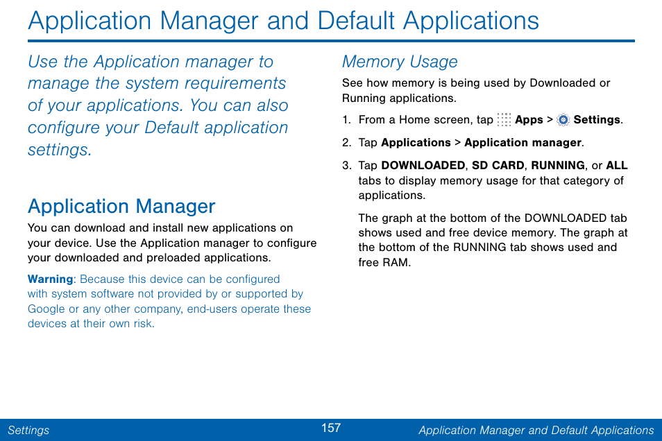 Application manager and default applications, Application manager | Samsung Galaxy Note Edge User Manual | Page 166 / 201