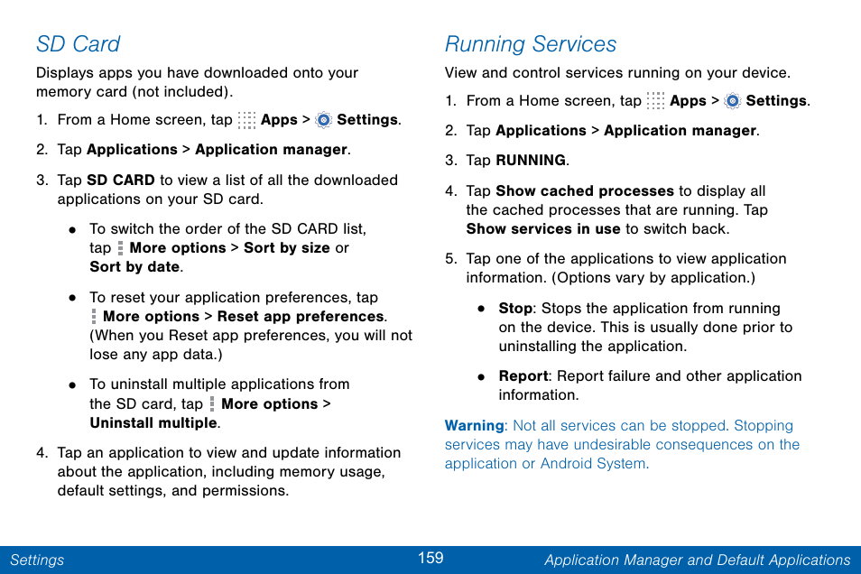 Sd card, Running services | Samsung Galaxy Note Edge User Manual | Page 168 / 201