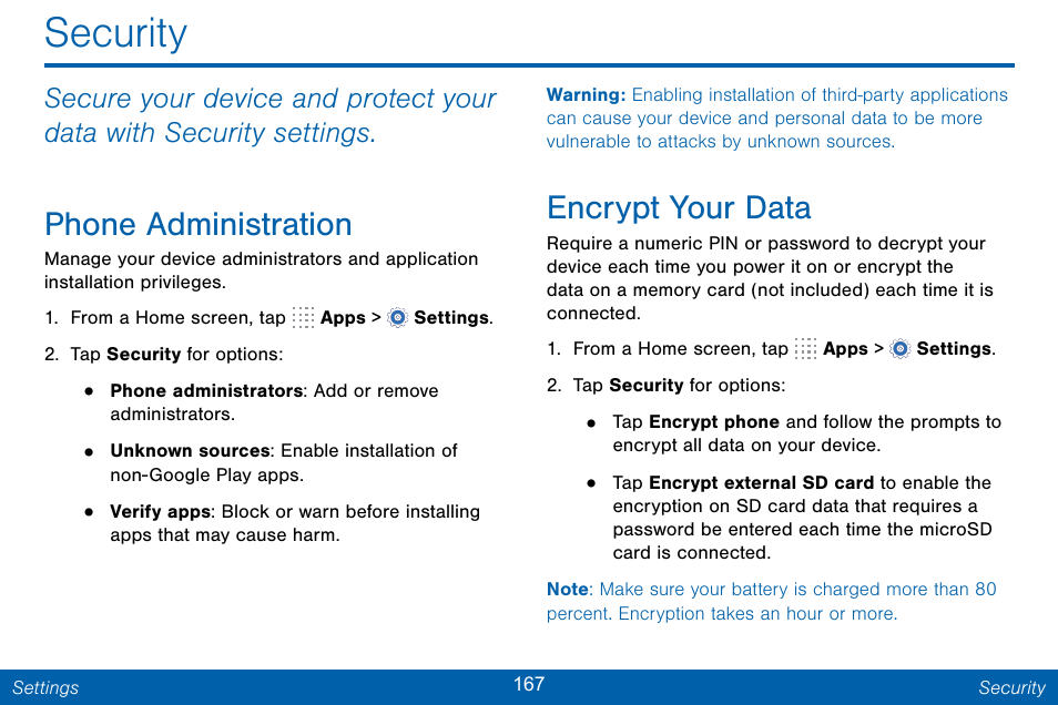 Security, Phone administration, Encrypt your data | Samsung Galaxy Note Edge User Manual | Page 176 / 201